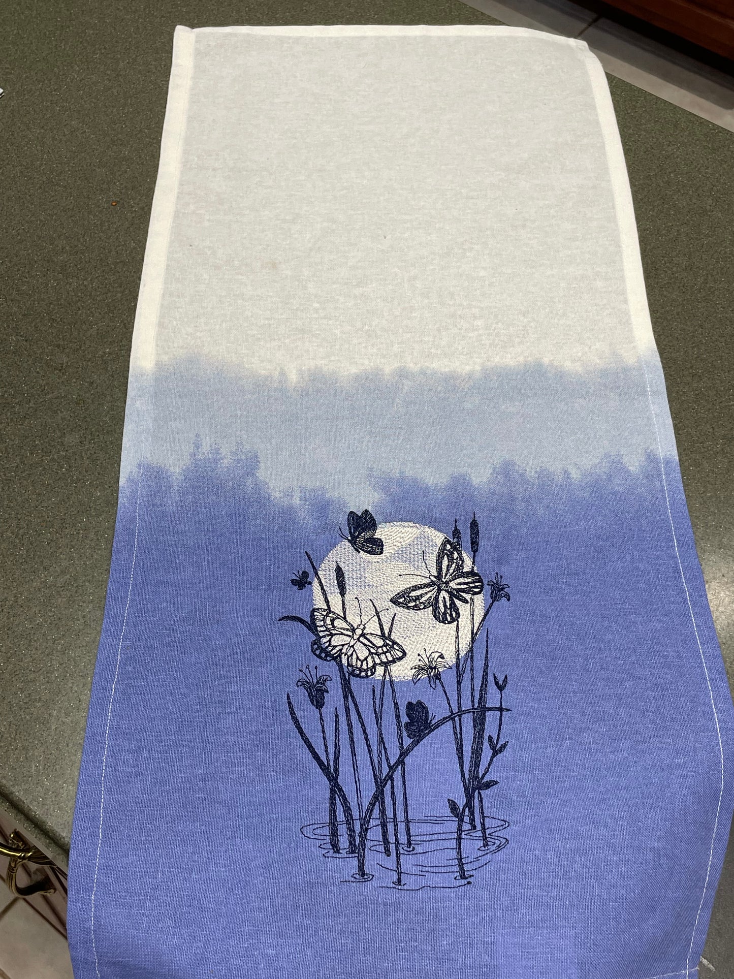 Barista towel - blue fade with "moonlight butterflies"