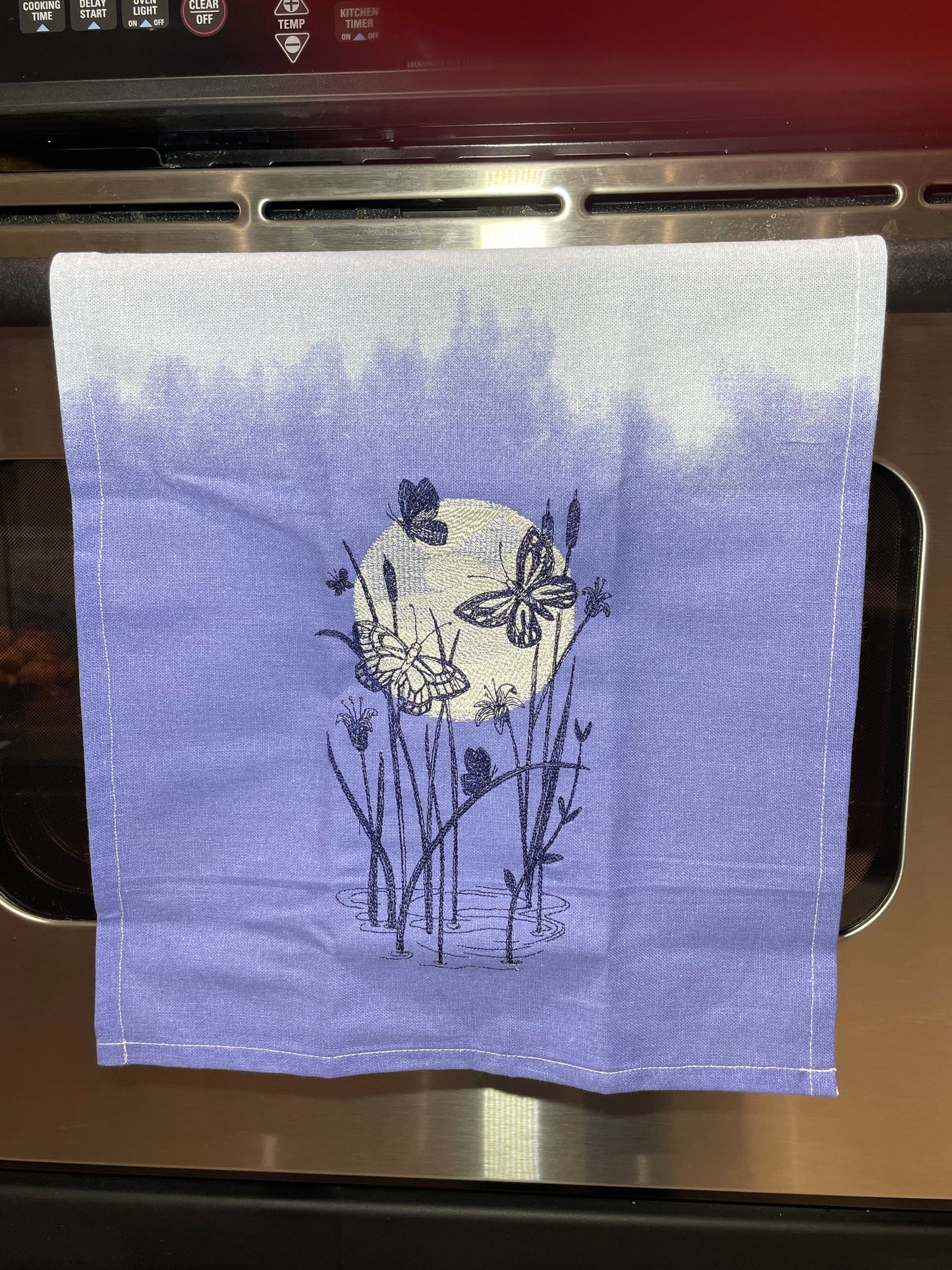 Barista towel - blue fade with "moonlight butterflies"